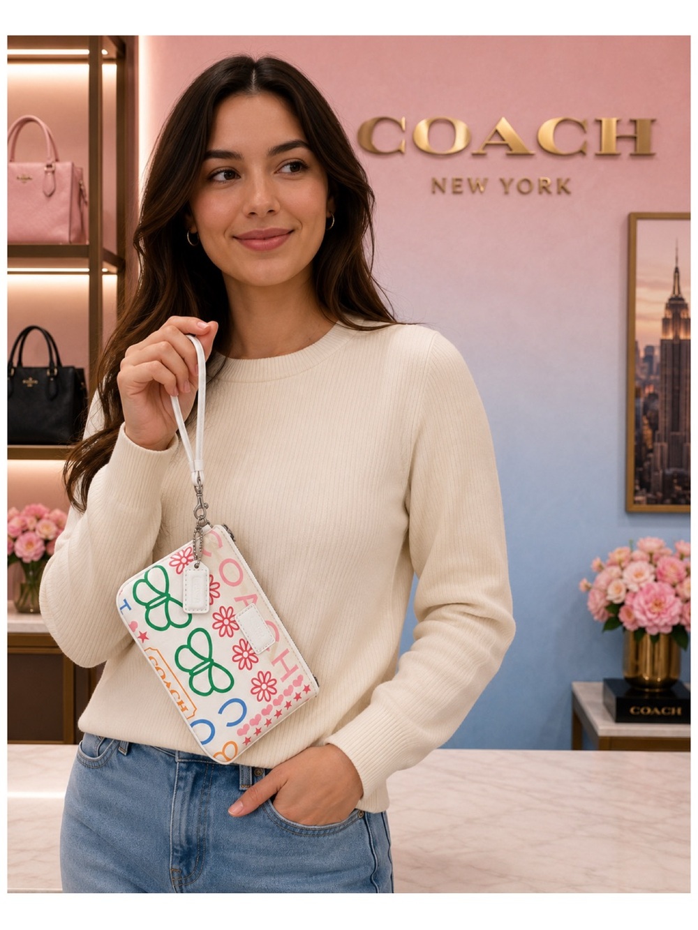 Coach. 5 Piece Set: Leather Zip Top Tote with Free Wristlet, 2 Scarfs & Dust Bag - Picture 13 of 16